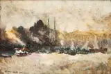 Necdet Kalay, Boats On The Bosphorus, oil on canvas