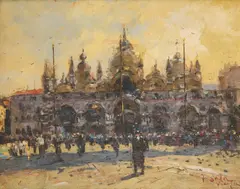 Paolo Sala, In Front Of St Mark’S, Venice, oil on board