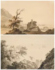 George Walwyn Shepheard, Cottage On Top Of A Hill (I); View Of The Sea With Ships From Inland (Ii) - A Pair, 1935, watercolour on paper both