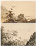 George Walwyn Shepheard, Cottage On Top Of A Hill (I); View Of The Sea With Ships From Inland (Ii) - A Pair, 1935, watercolour on paper both