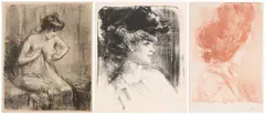 Albert de Belleroche, (I) PROFILE OF A LADY; (II) LADY WEARING A BONNET; (III) LADY BATHING (i), pencil lower right