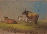 Eugène Verboeckhoven, Cattle In A Field, pastel on buff paper