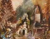 Charles Dufresne, Le moulin ou Diane et Actéon, huile et encre sur toile