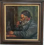 Hans Gartmeier, Vieux paysan coiffé d'un bonnet pointu servant du vin, huile sur panneau