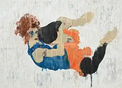 Gabriel Vormstein, Femme couchée, technique mixte sur papier journal