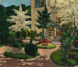 Hugó Mund, Jardin d'une villa, huile sur toile