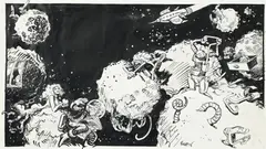 Jean-Claude Forest, Galaxie animée, encre de Chine et gouache sur papier