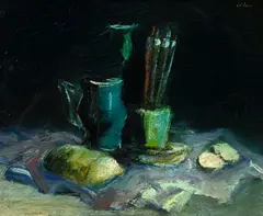 Nature morte au vase by Mircea Ciobanu, huile sur toile, sold Dec 2025