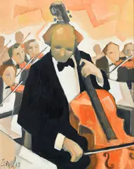 Ismet Birsel, Elgar cello concerto, 1997, huile sur carton entoilé