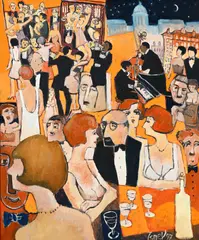 Ismet Birsel, Budapest by night, 1997, huile sur carton entoilé