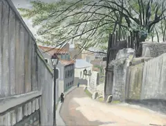 Abraham Weinbaum, Ruelle animée, 1936, gouache sur papier