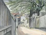 Abraham Weinbaum, Ruelle animée, 1936, gouache sur papier