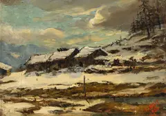 Italo Mus, Paysage d’Aoste enneigé, 1926, huile sur panneau