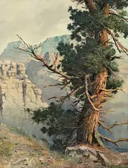 Fred Fredden Goldberg, Pin et paysage de l'ouest américain, huile sur toile