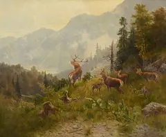 Ludwig Skell, Cerf, huile sur toile