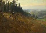 Albert Holz, Cerfs à l'orée de la forêt, huile sur toile
