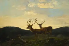 Guido Hammer, Cerfs au crépuscule, huile sur toile