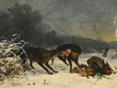 Eugène Girardet, Les loups et le panier de provision, huile sur toile