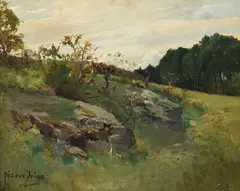 Pierre Ernest Prins, Rochers à Fontainebleau, 1890, huile sur panneau