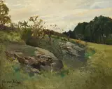 Pierre Ernest Prins, Rochers à Fontainebleau, 1890, huile sur panneau