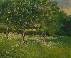 Richard Heintz, Verger fleuri, 1895, huile sur carton entoilé
