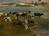 Anton Dieffenbach, Vaches s'abreuvant, 1874, huile sur toile
