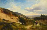 George Cole, Berger et jeune fille accompagnant un troupeau de moutons, 1865, huile sur toile