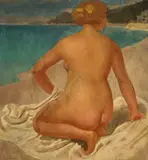Louis Charles Rivier, Nu au bord de l'eau, 1924, détrempe sur panneau