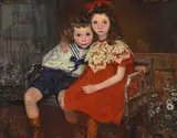 Louis Charles Rivier, Portrait de Geneviève et Pierre Rivier, 1907, détrempe sur toile