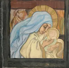 Vierge à l'enfant by Charles-Clos Olsommer, technique mixte sur papier, sold Dec 2025