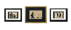Henri van Muyden, Silhouettes urbaines et Silhouette d'artiste, ensemble de 3 encres de Chine, plume et rehauts de gouache sur papier