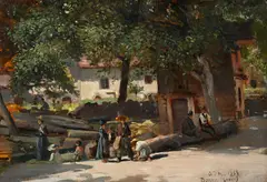 Alfred Dumont, Vue animée de Bonne (Savoie), 1858, huile sur toile