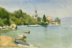 Frédéric Dufaux, Port d'Yvoire, 1908, huile sur panneau