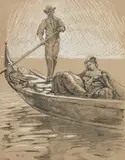Arthur Calame, Gondolier et élégante, 1942, fusain et craie blanche sur papier