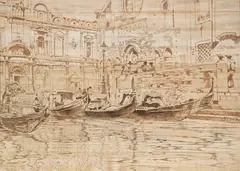 Gondoles à Venise by Arthur Calame, 1942, encre sur bois, sold Dec 2025