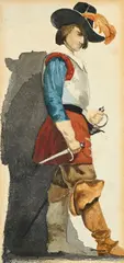 Albert Anker, Musketier mit Dolch, 1864, aquarelle sur papier