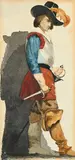 Albert Anker, Musketier mit Dolch, 1864, aquarelle sur papier