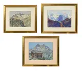 Emile Martin, Paysages de montagne, suite de trois aquarelles sur papier