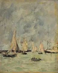 Eugène Louis Boudin, Trouville. Les jetées marée haute, vers 1888-1895, huile sur panneau