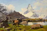 Albert Lugardon, Vue du Cervin et vaches paissant au Rieffelsee, huile sur toile