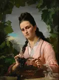 Léon Jean Pétua, Élégante au panier de raisins, 1877, huile sur toile