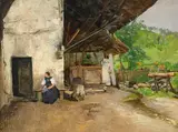 Gustave Jeanneret, Ferme animée à Lenzburg, huile sur toile