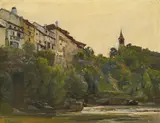 Gustave Jeanneret, Ville au bord d'une rivière, huile sur toile