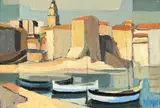Jean-Pierre Jungo, Port de Saint Tropez, 1974, huile sur toile marouflée sur carton