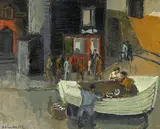 Raoul Domenjoz, Pêcheurs à Hastings, huile sur toile