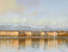 Roger Delapierre, La jetée des Pâquis, 2005, huile sur toile