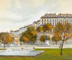 Roger Delapierre, Place Neuve en automne, 2001, huile sur toile
