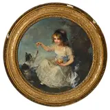 Marcelle Rondenay, Portrait d'une petite fille avec son chat, huile sur toile