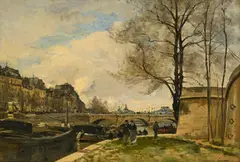 Paul Lecomte, Quais de Seine animés, huile sur toile collée sur panneau