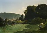 Ernest Joachim Dumax, Le peintre peignant en plein air, huile sur toile